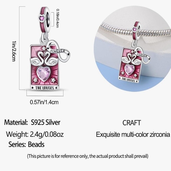 The Lovers card tarot charm Sterling silver fits all Panda bracelets, necklaces - Picture 3 of 3